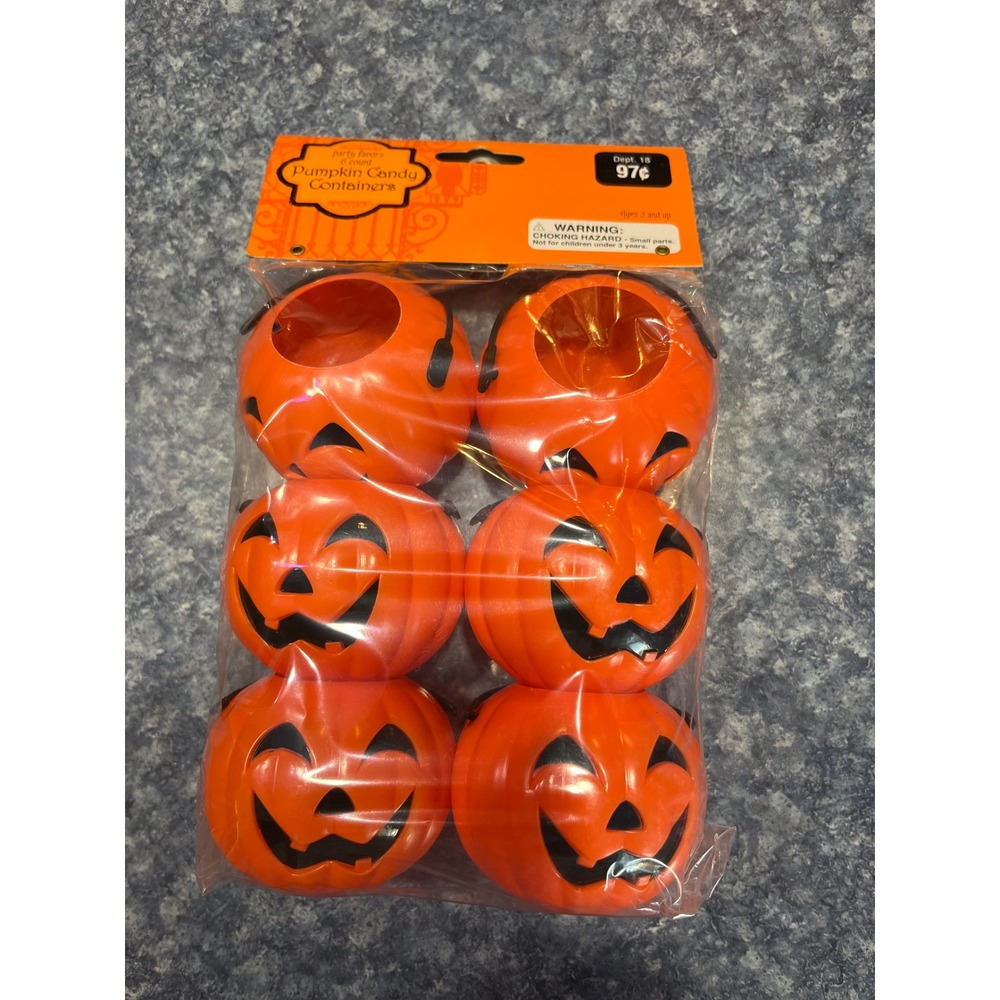 Halloween Mini Pumpkin Candy Containers 6 Count Orange Jack-O-Lantern Favors